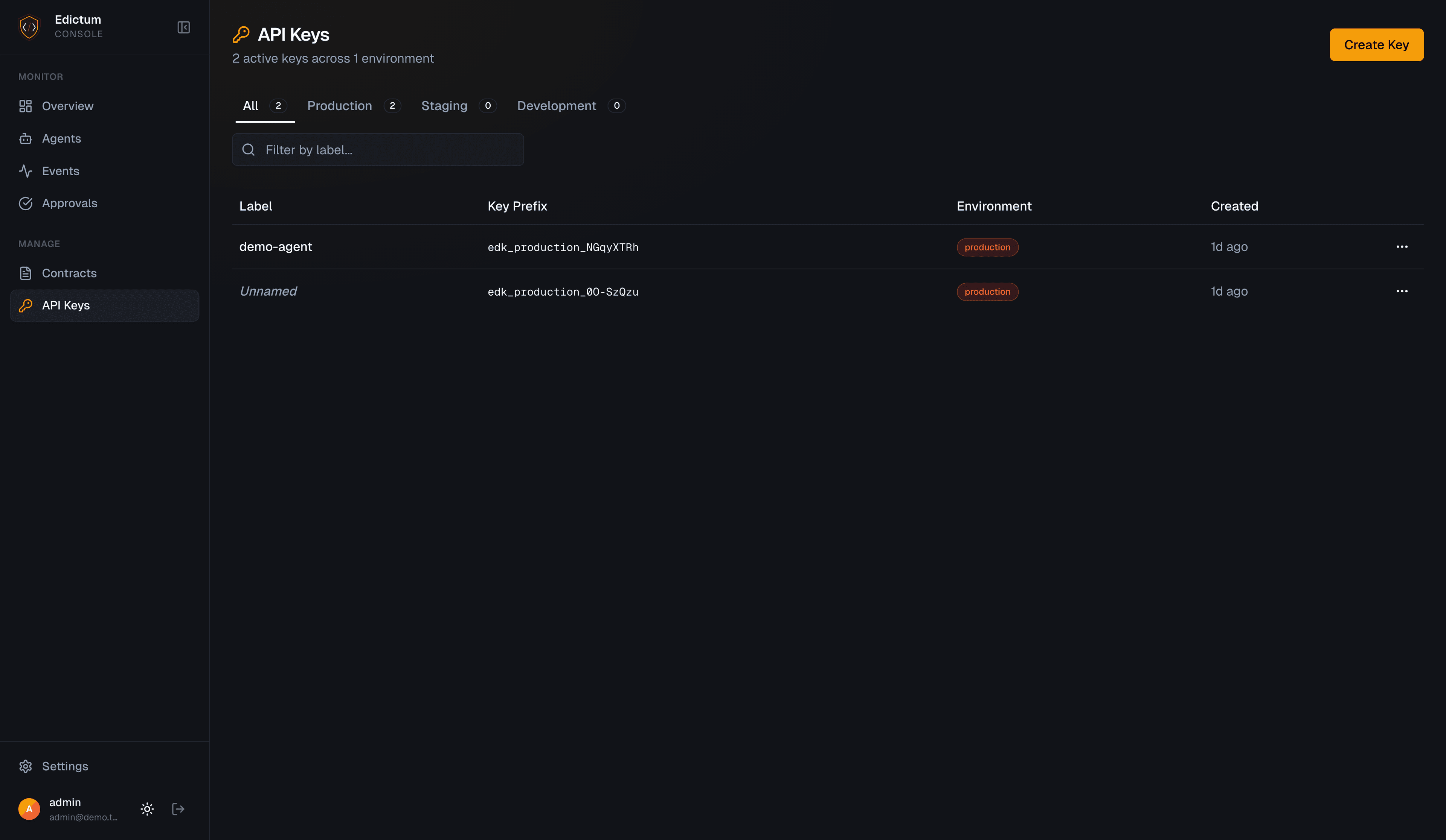 API key management in the console