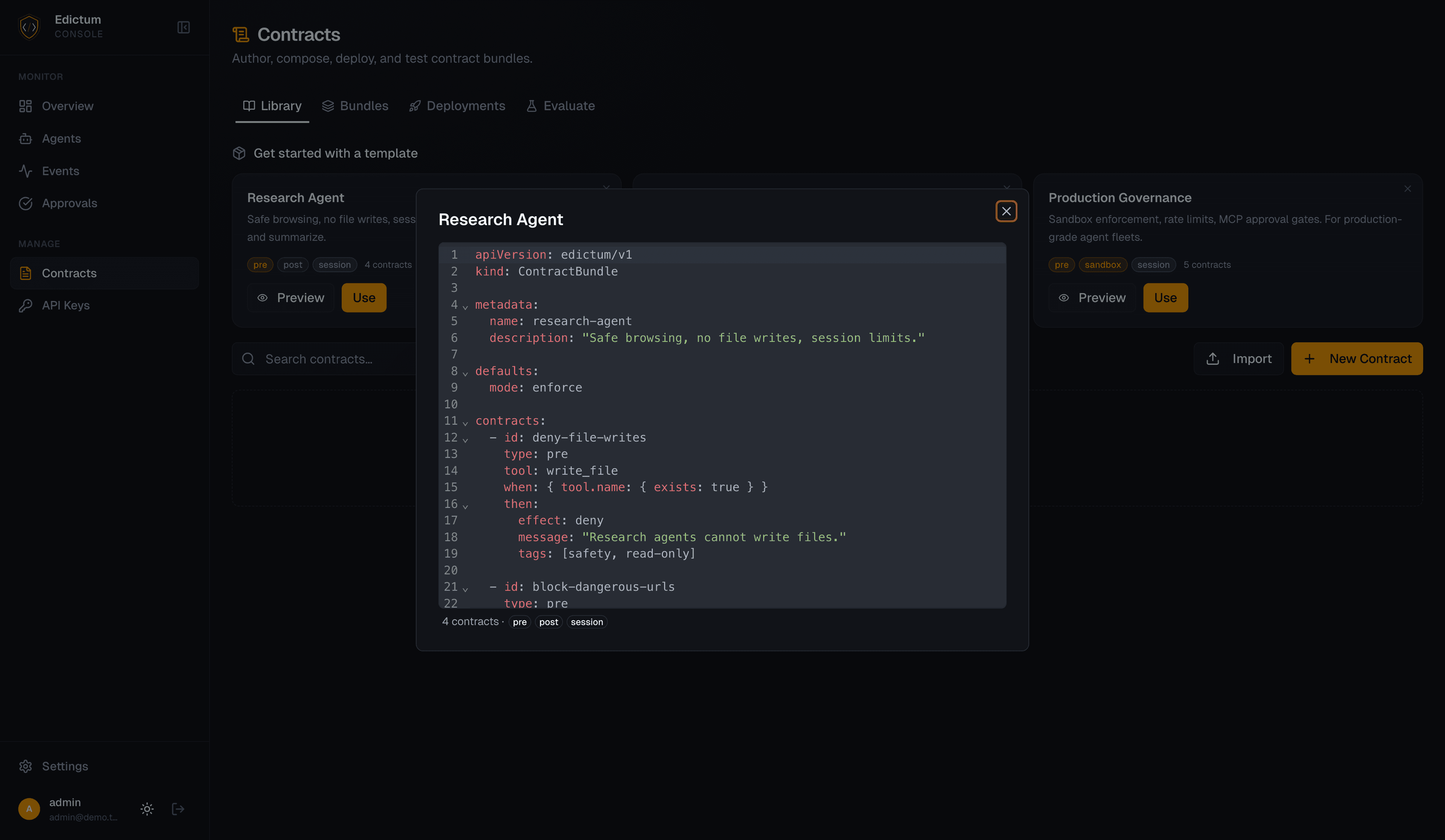 Contract preview and YAML diff viewer